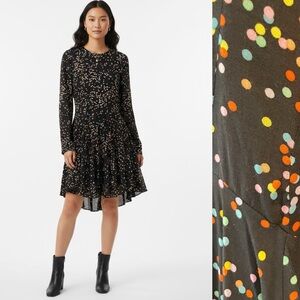 H&M Multicolor Dotted Long Sleeve fit&flare dress, szS, EUC